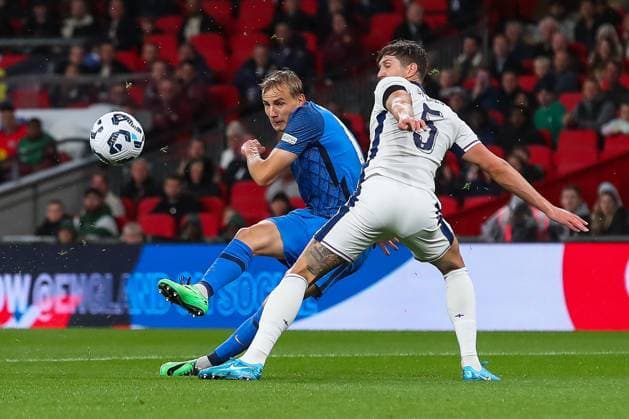 UEFA Nations League - League B - Group 2 England v Finland Topi Keskinen of Finland shoots on goal during the UEFA Nations League - League B - Group 2 England v Finland at Wembley Stadium, London, United Kingdom, 10th September 2024 (Photo by Gareth Evans News Images) Copyright: xGarethxEvans NewsxImagesx