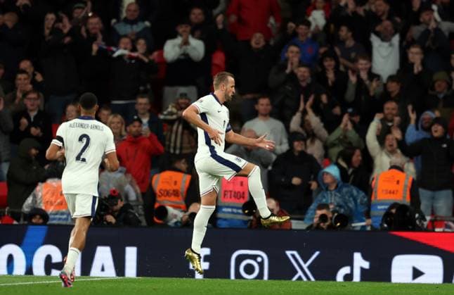 Harry Kane of England celebrates after he scores his 2nd goal to put England 2-0 up England v Finland - UEFA Nations League - League B - Group 2. Football. Wembey Stadium, London. UK. 10 SEP 2024 Editorial use only  Copyright: xJASONPIX Shutterstockx 14710299p