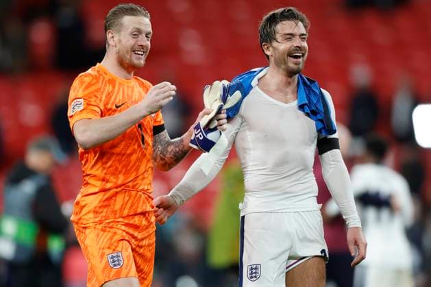 England v Finland - UEFA Nations League 2024 25 League B Group B2 Jordan Pickford and Jack Grealish of England celebrate after the UEFA Nations League 2024 25 League B Group B2 match between England and Finland at Wembley Stadium on September 10, 2024 in London, England. London Wembley Stadium England United Kingdom Copyright: xNigelxFrench Sportsphoto APLx 14047459