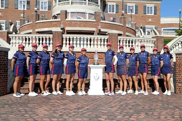 GAINESVILLE, VA - SEPTEMBER 10: Team USA poses for a team photo during the first day of practice for the 2024 Solheim Cup at Robert Trent Jones Golf Club at Gainesville, Virginia (Photo by Brian Spurlock Icon Sportswire) GOLF: SEP 10 LPGA, Golf Damen Solheim Cup EDITORIAL USE ONLY Icon24091019