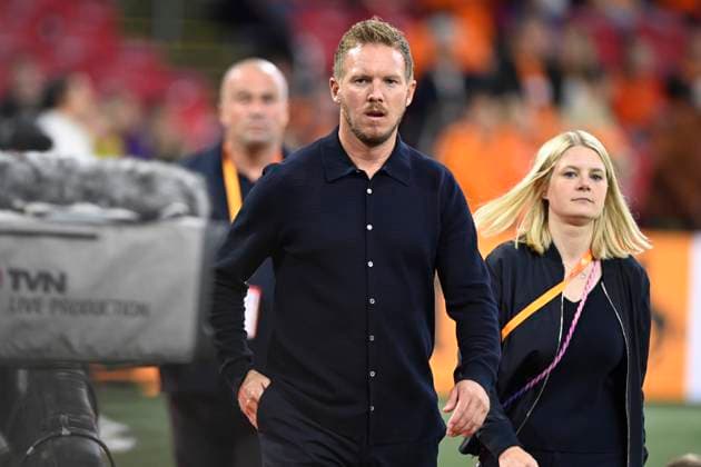 Sport Themen der Woche KW37 Bundestrainer Julian NAGELSMANN (GER), Franziska WUELLE (Pressesprecherin DFB). Fussball Nations League Niederlande (NED) - Deutschland (GER) 2-2 am 10.09.2024 in der Amsterdam Arena Johan-Cruyff-Arena in Amsterdam Niederlande *** National coach Julian NAGELSMANN GER , Franziska WUELLE Press spokeswoman DFB Football Nations League Netherlands NED Germany GER 2 2 on 10 09 2024 at Amsterdam Arena Johan Cruyff Arena in Amsterdam Netherlands