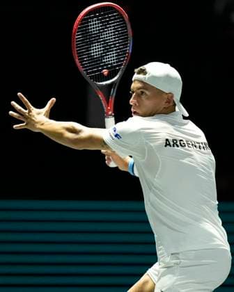 10th September 2024; AO Arena, Manchester, England; Davis Cup Finals, Group Stage, Group D Day 1; Sebastian Baez of Argentina sets to play a forehand  ActionPlus12691283 StevenxFlynn