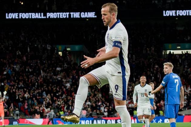 London, England, September 10 2024: Harry Kane (9 England) celebrates his goal during the UEFA Nations League game between England and Finland at Wembley Stadium in London, England. (Pedro Porru SPP) Copyright: xPedroxPorrux xSPPx spp-en-PePoSp-4F8A2686_DxO