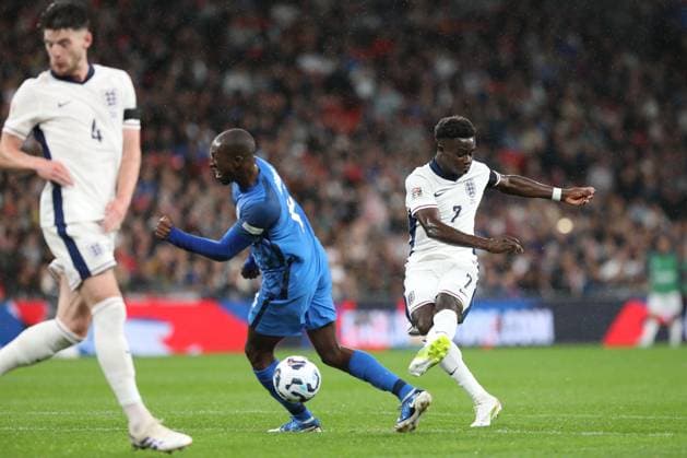 Bukayo Saka of England shoots at goal during the UEFA Nations League match between England and Finland at Wembley Stadium, London, England on 10 September 2024. Copyright: xJoshuaxSmithx 41750042
