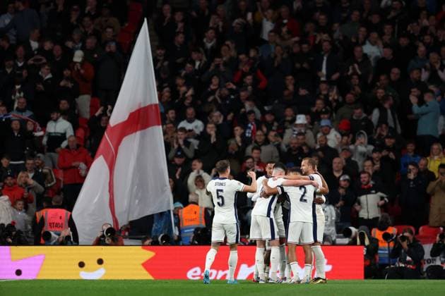Harry Kane of England celebrates after he scores his 2nd goal to put England 2-0 up England v Finland - UEFA Nations League - League B - Group 2. Football. Wembey Stadium, London. UK. 10 SEP 2024 Editorial use only  Copyright: xJASONPIX Shutterstockx 14710299dz