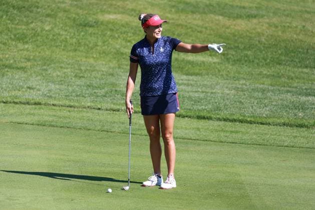 GAINESVILLE, VA - SEPTEMBER: Team USA golfer Lexi Thompson plays the 15th hole during the first day of practice for the 2024 Solheim Cup at Robert Trent Jones Golf Club at Gainesville, Virginia (Photo by Brian Spurlock Icon Sportswire) GOLF: SEP 10 LPGA, Golf Damen Solheim Cup EDITORIAL USE ONLY Icon24091099