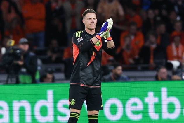 Fussball, UEFA Nations League Saison 2024 2025 Gruppe A3 - 2.Spieltag Niederlande - Deutschland 10.09.2024, Johan Cruijff ArenA Marc-Andre ter Stegen (Deutschland, 1) Amsterdam Johan Cruijff ArenA Niederlande *** Sport, Football, UEFA Nations League Season 2024 2025 Group A3 2 Matchday Netherlands Germany 10 09 2024, Johan Cruijff ArenA Marc Andre ter Stegen Germany, 1 Amsterdam Johan Cruijff ArenA Netherlands