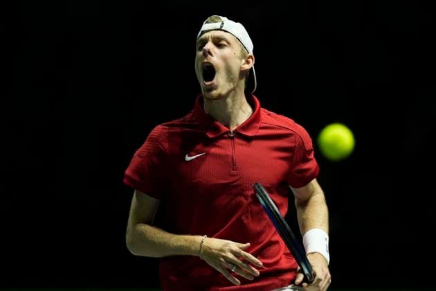 12th September 2024; AO Arena, Manchester, England; Davis Cup Finals, Group Stage, Group D Day 3; Denis Shapovalov of Canada reacts during the first set  ActionPlus12691585 StevenxFlynn