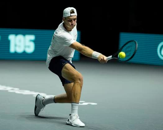 12th September 2024; AO Arena, Manchester, England; Davis Cup Finals, Group Stage, Group D Day 3; Eero Vasa of Finland plays a backhand shot during the second set  ActionPlus12691602 StevenxFlynn