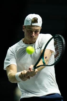 12th September 2024; AO Arena, Manchester, England; Davis Cup Finals, Group Stage, Group D Day 3; Eero Vasa of Finland plays a backhand shot during the first set  ActionPlus12691579 StevenxFlynn