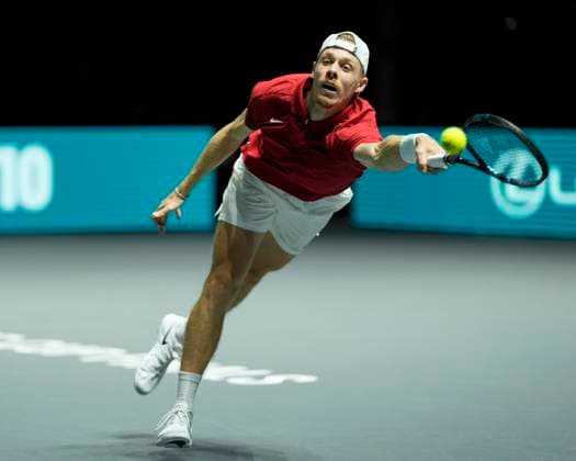 12th September 2024; AO Arena, Manchester, England; Davis Cup Finals, Group Stage, Group D Day 3; Denis Shapovalov of Canada plays a forehand shot during the second set  ActionPlus12691610 StevenxFlynn