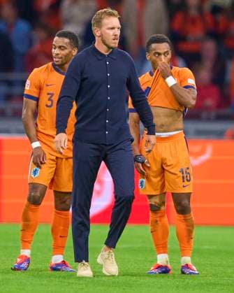 DFB headcoach Julian Nagelsmann , Bundestrainer, Nationaltrainer, Jurrien Timber, NL 3 Quinten Timber, NL 16 in the UEFA Nations League 2024 match NETHERLANDS - GERMANY 2-2 in Season 2024 2025 at Sept 10, 2024 in Amsterdam, NL.