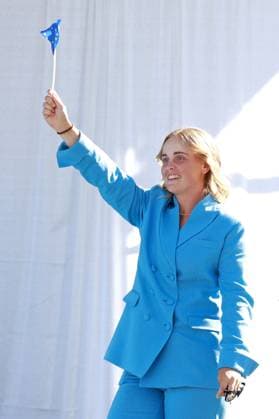 GAINESVILLE, VA - SEPTEMBER 12: Team Europe golfer Maya Stark walks in during introductions of the Opening Ceremony for the 2024 Solheim Cup on September 12th, 2024, at the Robert Trent Jones Golf Club in Gainesville, Virginia. (Photo by Brian Spurlock Icon Sportswire) GOLF: SEP 12 Solheim Cup Opening Ceremony EDITORIAL USE ONLY Icon24091219