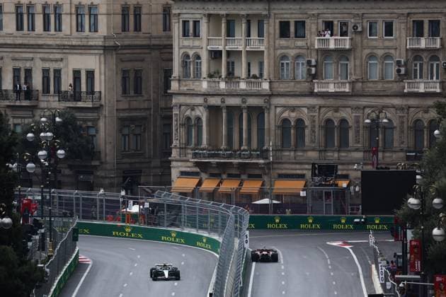F1 Grand Prix Of Azerbaijan 2024 Practice 1 Lewis Hamilton of Mercedes and Charles Leclerc of Ferrari during first practice ahead of the Formula 1 Grand Prix of Azerbaijan at Baku City Circuit in Baku, Azerbaijan on September 13, 2024. Baku Azerbaijan  Copyright: xJakubxPorzyckix originalFilename:porzycki-f1grandp240913_nptqz.jpg