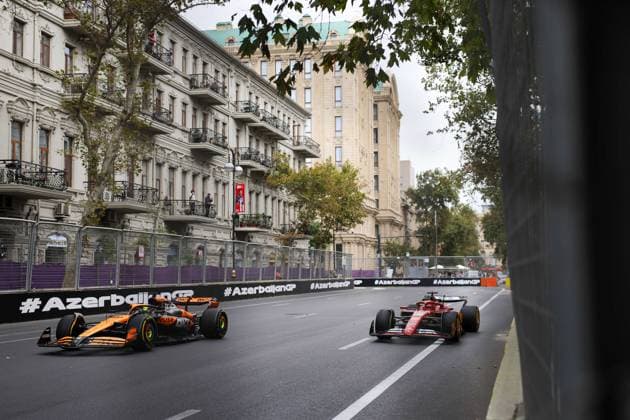 81 PIASTRI Oscar (aus), McLaren F1 Team MCL38, action, 16 LECLERC Charles (mco), Scuderia Ferrari SF-24, action during the Formula 1 Azerbaijan Grand Prix 2024, 17th round of the 2024 Formula One World Championship, WM, Weltmeisterschaft from September 13 to 15, 2024 on the Baku City Circuit, in Baku, Azerbaijan - F1 - AZERBAIJAN GRAND PRIX 2024 DPPI Panoramic 240913_R17_AZERBAIJAN_DP_FG0O5474