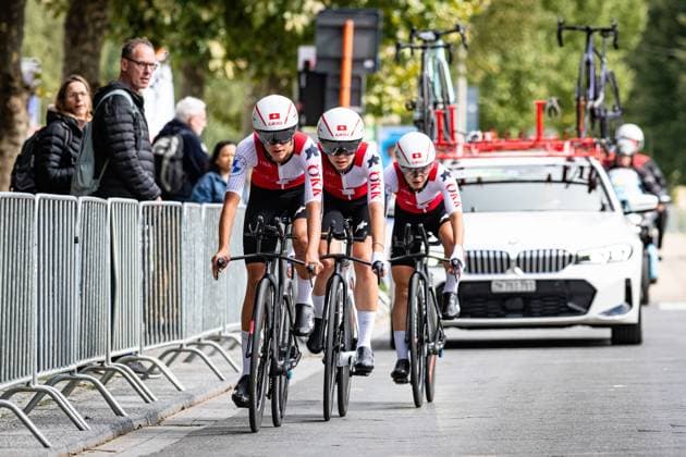 Switzerland: UEC Road cycling, Rad, Radsport, Strasse European Championships - Limburg 2024 METTIER Chiara - GRET NoÃ mie - FURRER Muriel ( SUI ) Switzerland Querformat - quer - horizontal - Landscape - Event Veranstaltung: UEC Road Cycling European Championships 2024 Limburg - Category Kategorie: Cycling - Road Cycling European Championships - Mixed Relay Junior U19 - Men & Women - Location Ort: Europe Belgium - Zolder - Hasselt - Discipline: Mixed Relay ( MR ) - Distance: 52,3 km - Date Datum: 12.09.2024 Thursday Day 2 -