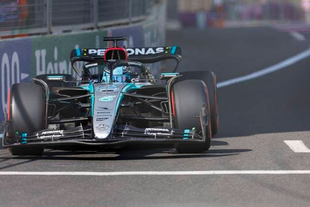 13th September 2024; Baku City Circuit, Baku, Azerbaijan; Formula 1 Azerbaijan Grand Prix 2024; Free Practice Day; Number 63 Mercedes AMG Petronas driver George Russell during practice 1  ActionPlus12691694 StephenxBlackberry