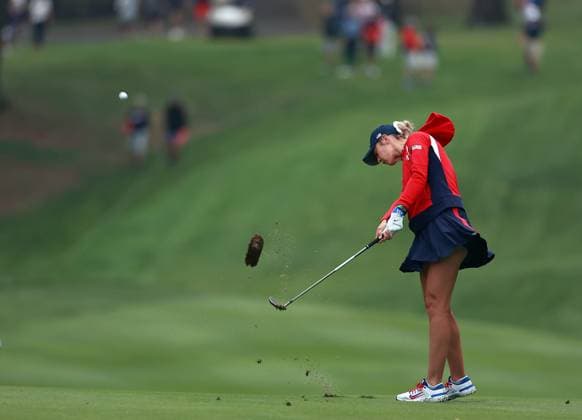 Solheim Cup GAINESVILLE, VIRGINIA - SEPTEMBER 13: Nelly Korda of the United States hits to the 8th green during Day One of the Solheim Cup at Robert Trent Jones Golf Club on Friday, September 13, 2024 in Gainesville, Virginia. Gainesville Virginia United States  Copyright: xAmyxLemusx originalFilename:lemus-solheimc240913_npb6r.jpg