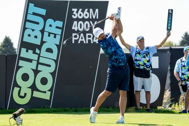 BOLINGBROOK, IL - SEPTEMBER 13: Brooks Koepka of the Smash GC plays his shot from the fifth tee during day one of LIV Golf: Chicago at Bolingbrook Golf Club on September 13, 2024 in Bolingbrook, Illinois. (Photo by Ben Hsu Icon Sportswire) GOLF: SEP 13 LIV Golf League Chicago EDITORIAL USE ONLY Icon2242409130211