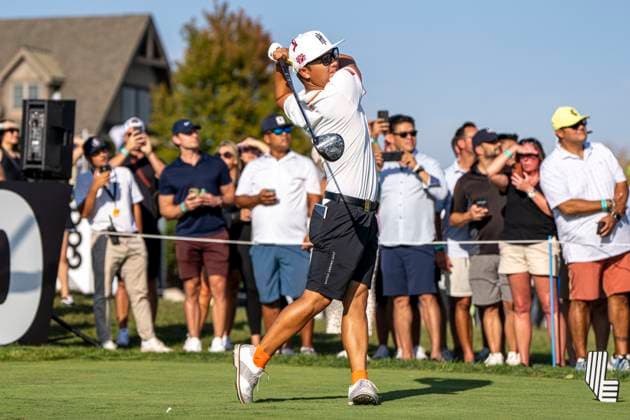 BOLINGBROOK, IL - SEPTEMBER 13: Jinichiro Kozuma of the Iron Heads GC tees off on the tenth hole during day one of LIV Golf: Chicago at Bolingbrook Golf Club on September 13, 2024 in Bolingbrook, Illinois. (Photo by Ben Hsu Icon Sportswire) GOLF: SEP 13 LIV Golf League Chicago EDITORIAL USE ONLY Icon2242409130661
