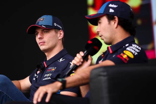 VERSTAPPEN Max (ned), Red Bull Racing RB20, portrait and PEREZ Sergio (mex), Red Bull Racing RB20, portrait during the Formula 1 Azerbaijan Grand Prix 2024, 17th round of the 2024 Formula One World Championship, WM, Weltmeisterschaft from September 13 to 15, 2024 on the Baku City Circuit, in Baku, Azerbaijan - F1 - AZERBAIJAN GRAND PRIX 2024 DPPI Panoramic 240914_R17_AZERBAIJAN_DP_EA023558