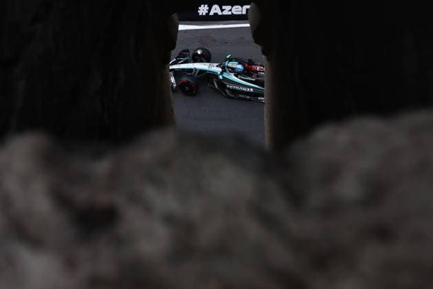 F1 Grand Prix Of Azerbaijan 2024 Practice 3 George Russell of Mercedes during third practice ahead of the Formula 1 Grand Prix of Azerbaijan at Baku City Circuit in Baku, Azerbaijan on September 14, 2024. Baku Azerbaijan  Copyright: xJakubxPorzyckix originalFilename:porzycki-f1grandp240914_npscH.jpg