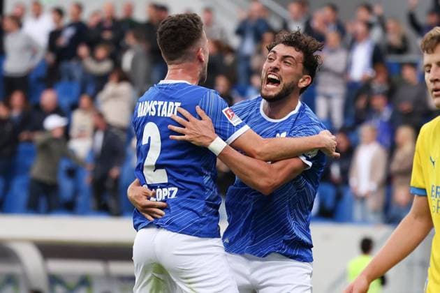 2024.09.14 xJFAx Fussball 2.Bundesliga 5.Spieltag Saison 2024 25, SV Darmstadt 98 - Eintracht Braunschweig v.l., Sergio Lopez (SV Darmstadt 98), Fraser Hornby (SV Darmstadt 98) Torjubel, Goal celebration, celebrate the goal (DFL DFB REGULATIONS PROHIBIT ANY USE OF PHOTOGRAPHS as IMAGE SEQUENCES and or QUASI-VIDEO