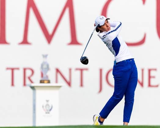 September 14, 2024, Gainesville, Va, USA: Team Europe s CARLOTA CIGANDA tees off on the first hole of the morning foursome matches on day two of the 2024 Solheim Cup. Gainesville USA - ZUMAb237 20240914_znp_b237_010 Copyright: xRobertxBlakleyx
