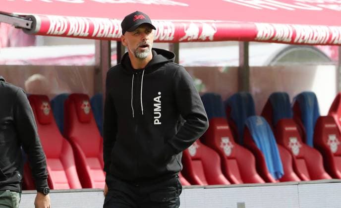 Trainer Marco Rose wegen Sperre nicht auf der Bank Fußball Fussball DFL Bundesliga Herren 3.Spieltag Saison 2024 2025 14.09.2024 RasenBallsport RB Leipzig RBL vs. 1.FC Union Berlin FCU DFL regulations prohibit any use of photographs as image sequences and or quasi-video.