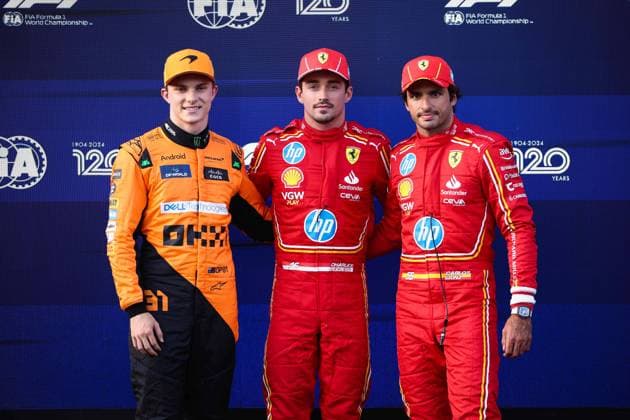 Bilder des Jahres 2024, Sport 09 September Sport Themen der Woche KW37 Sport Bilder des Tages PIASTRI Oscar (aus), McLaren F1 Team MCL38, portrait, LECLERC Charles (mco), Scuderia Ferrari SF-24, portrait, SAINZ Carlos (spa), Scuderia Ferrari SF-24, portrait during the Formula 1 Azerbaijan Grand Prix 2024, 17th round of the 2024 Formula One World Championship, WM, Weltmeisterschaft from September 13 to 15, 2024 on the Baku City Circuit, in Baku, Azerbaijan - F1 - AZERBAIJAN GRAND PRIX 2024 DPPI Panoramic  240914_R17_AZERBAIJAN_DP_EA026219