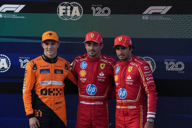 14.09.2024, Baku City Circuit , Baku, FORMULA 1 QATAR AIRWAYS AZERBAIJAN GRAND PRIX 2024 ,im Bild Poleposition für Charles Leclerc (MCO), Scuderia Ferrari HP, 2. Startplatz für Oscar Piastri (AUS), McLaren F1 Team, 3. Startplatz für Carlos Sainz Jr. (ESP), Scuderia Ferrari HP Defodi-506_20240914_hbr_4667