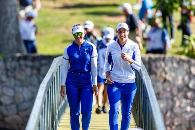 September 14, 2024, Gainesville, Va, USA: Team Europe s EMILY PEDERSEN and CARLOTA CIGANDA during the morning foursome matches on day two of the 2024 Solheim Cup. Gainesville USA - ZUMAb237 20240914_znp_b237_020 Copyright: xRobertxBlakleyx