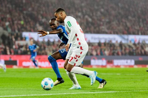 2. Fußball Bundesliga: 1. FC Köln - 1. FC Magdeburg; 14.09.2024 Zweikampf Silas Gnaka (1. FC Magdeburg, 25), Linton Maina (1. FC Köln, 37) 2. Fußball Bundesliga, 1. FC Köln - 1. FC Magdeburg, Köln, Rheinenergiestadion am 14.09.2024 DFL REGULATIONS PROHIBIT ANY USE OF PHOTOGRAPHS AS IMAGE SEQUENCES AND OR QUASI-VIDEO.
