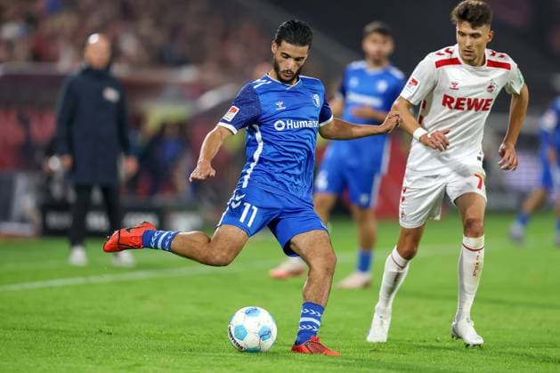 14.09.2024, 2. Fußball Bundesliga, 1. FC Köln - 1. FC Magdeburg, RheinEnergieSTADION, Saison 2024 2025: Mohammed El Hankouri (1.FC Magdeburg 11) im Zweikampf gegen Dejan Ljubicic (1.FC Köln 7) DFB regulations prohibit any use of photographs as image sequences and or quasi-video. Nordrhein-Westfalen Deutschland