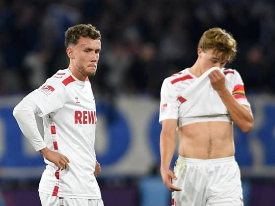 14.09.2024, Cologne, Germany, RheinEnergieStadion, 1. FC Köln vs 1. FC Magdeburg - 2. Bundesliga, Luca Waldschmidt (1. FC Koeln) und Timo Huebers (1. FC Koeln) enttaeuscht (Foto Ralf Treese) DFB DFL REGULATIONS PROHIBIT ANY USE OF PHOTOGRAPHS AS IMAGE SEQUENCES AND OR QUASI-VIDEO. Cologne RheinEnergieStadion North Rhine-Westphalia Germany