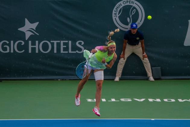 September 14, 2024, Monastir, Monastir Governorate, Tunisia: Monastir, Tunisia. 14 September 2024. Lucia Bronzetti of Italy plays against Rebecca Sramkova of Slovakia at the Jasmin Open Semi Final in Monastir, Tunisia. The women s professional tennis tournament is taking place at the Magic Hotel Skanes in Monastir between 9 and 15 September 2024 Monastir Tunisia - ZUMAd99_ 0762514545st Copyright: xHasanxMradx