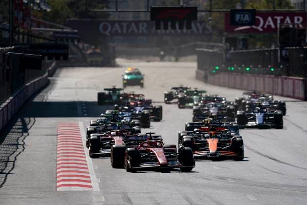 September 15, 2024, Baku, Azerbaijan: Monegasque driver CHARLES LECLERC (Scuderia Ferrari) leads at the start of the 2024 FIA Formula 1 Azerbaijan Grand Prix at Baku City Circuit in Baku, Azerbaijan. Baku Azerbaijan - ZUMAg147 20240915_fap_g147_001 Copyright: xJamesxGasperottix