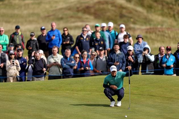 2024 Amgen Irish Open, Royal County Down, Newcastle, Northern Ireland 15 9 2024 Matteo Manassero lines up his putt on the 2nd Matteo Manassero lines up his putt on the 2nd 15 9 2024  Copyright: x INPHO BenxBradyx BB4_0267