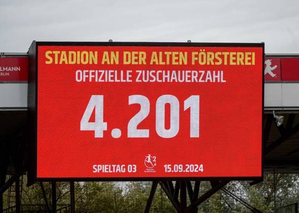 Fussball, Frauen, Saison 2024 2025, 2. Frauen-Bundesliga (3. Spieltag), 1. FC Union Berlin - SV 67 Weinberg, Anzeigetafel mit Zuschauerzahl 4201, 15.09. 2024, Copyright: xMatthiasxKochx