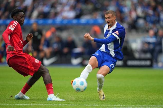 MichaÃ«l Cuisance schießt aufs Tor, 2. Bundesliga, Hertha BSC vs Fortuna Düsseldorf, Olympiastadion am 17. September 2024 in Berlin, Deutschland. (Foto von Ulrik Pedersen DeFodi Images) MichaÃ«l Cuisance shoots on goal, 2. Bundesliga, Hertha BSC vs Fortuna Düsseldorf, Olympiastadion on September 17, 2024 in Berlin, Germany. (Photo by Ulrik Pedersen DeFodi Images) DFB DFL REGULATIONS PROHIBIT ANY USE OF PHOTOGRAPHS AS IMAGE SEQUENCES AND OR QUASI-VIDEO. Defodi-659_0568091459