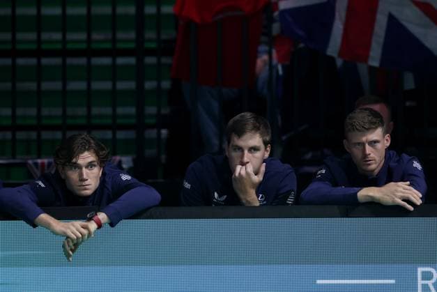 Tennis, Davis Cup, Großbritannien - Kanada Jack Draper, Henry Patten and Billy Harris of GB watched from the sidelines, frustrated Davis Cup Group Stage Finals 2024, Day Six, AO Arena, Manchester, UK - 15 Sep 2024  Copyright: xEllaxLing Shutterstockx 14713349t
