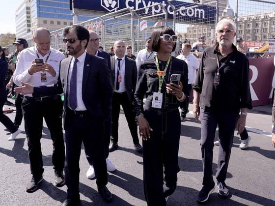 FORMULA 1 QATAR AIRWAYS AZERBAIJAN GRAND PRIX 2024 15.09.2024, Baku City Circuit , Baku, FORMULA 1 QATAR AIRWAYS AZERBAIJAN GRAND PRIX 2024 ,im Bild Formel 1 Chef Stefano Domenicali, FIA Präsident Mohammed bin Sulayem, Model Naomi Campbell, Flavio Briatore (Alpine)