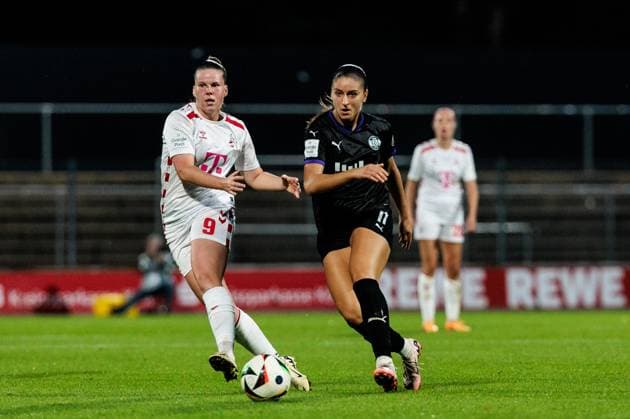 GOOGLE PIXEL Frauen Bundesliga: 1. FC Köln - SGS Essen; 15.09.2024 Zweikampf Adriana Achcinska (1. FC Köln, 9), Laureta Elmazi (SGS Essen, 11) GOOGLE PIXEL Frauen Bundesliga, 1. FC Köln - SGS Essen, Köln, Franz-Kremer-Stadion am 15.09.2024 DFB REGULATIONS PROHIBIT ANY USE OF PHOTOGRAPHS AS IMAGE SEQUENCES AND OR QUASI-VIDEO. Copyright: xBEAUTIFULxSPORTS Wunderlx