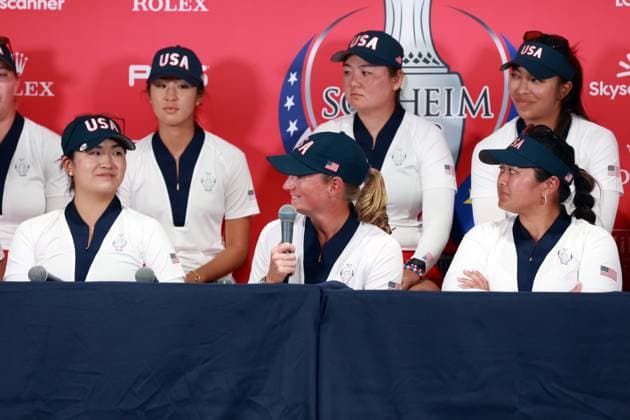 Solheim Cup GAINESVILLE, VIRGINIA - SEPTEMBER 15: Captain Stacy Lewis of the United States is interviewed after a Team USA win at the conclusion of the final round of the Solheim Cup at Robert Trent Jones Golf Club on Sunday, September 15, 2024 in Gainesville, Virginia. Gainesville Virginia United States  Copyright: xAmyxLemusx originalFilename:lemus-solheimc240915_npFxN.jpg