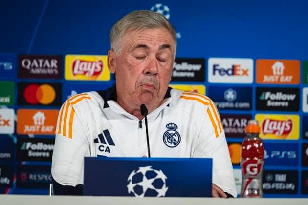 Sport Themen der Woche KW38 Sport Bilder des Tages Champions League 2024 25 League Phase MD1: Real Madrid Training Session and press conference, PK, Pressekonferenz Carlo Ancelotti, head coach of Real Madrid CF, seen speaking during Real Madrid Training Session and Press Conference ahead of the Champions League 2024 25 League Phase MD1 football match against VfB Stuttgart at Ciudad Real Madrid on September 16, 2024 in Valdebebas, Spain. Valdebebas Ciudad Real Madrid Madrid Spain Copyright: xAlbertoxGardinx AGardin_20240916_Football_Champions_Real_Madrid_PC_109