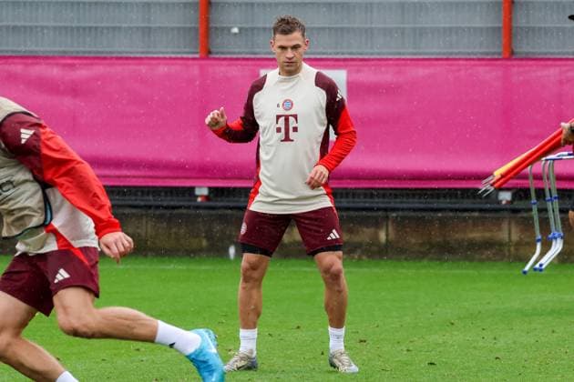 Joshua Kimmich (FC Bayern Muenchen, 06) beim Training im Regen, Abschlusstraining, FC Bayern Muenchen, Fussball, UEFA Champions League, 1. Spieltag, Saison 24 25, 16.09.2024, Abschlusstraining, FC Bayern Muenchen, Fussball, UEFA Champions League, 1. Spieltag, Saison 24 25, 16.09.2024 Muenchen Copyright: xEibner-Pressefoto JennixMaulx EP_JML
