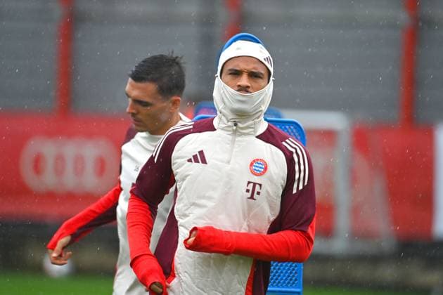 Leroy SANE (Bayern Muenchen), hi:Joao PALHINHA (Bayern Muenchen). Abschlusstraining, Training am 16.09.2024 Fussball Champions League , FC Bayern Muenchen - GNK Dinamo Zagreb