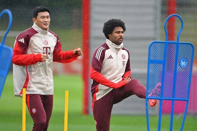 v.re:Serge GNABRY (FC Bayern Muenchen), Minjae KIM (FC Bayern Muenchen). Abschlusstraining, Training am 16.09.2024 Fussball Champions League , FC Bayern Muenchen - GNK Dinamo Zagreb
