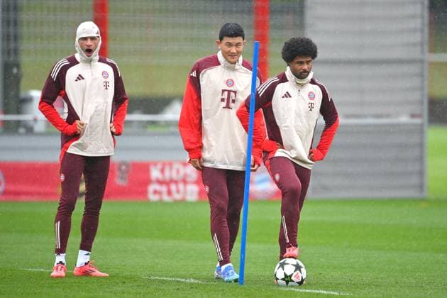 v.re:Serge GNABRY (FC Bayern Muenchen), Minjae KIM (FC Bayern Muenchen), Thomas MUELLER (MÜLLER,Bayern Muenchen). Abschlusstraining, Training am 16.09.2024 Fussball Champions League , FC Bayern Muenchen - GNK Dinamo Zagreb