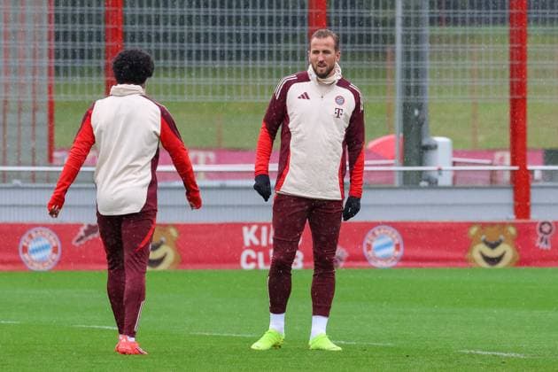 Harry Kane (FC Bayern Muenchen, 09) beim Training im Regen, Abschlusstraining, FC Bayern Muenchen, Fussball, UEFA Champions League, 1. Spieltag, Saison 24 25, 16.09.2024, Abschlusstraining, FC Bayern Muenchen, Fussball, UEFA Champions League, 1. Spieltag, Saison 24 25, 16.09.2024 Muenchen Copyright: xEibner-Pressefoto JennixMaulx EP_JML